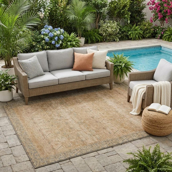 5 X 8 Tribal Pattern Washable Polyester Area Rug for Indoor Outdoor Living Spaces
