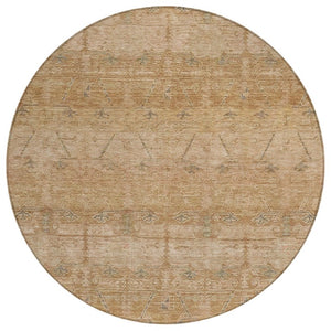 HomeRoots 8 Foot Round Tribal Geometric Polyester Area Rug for Patio Kitchen and High Traffic Zones 739054