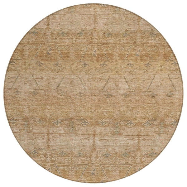 HomeRoots 8 Foot Round Tribal Geometric Polyester Area Rug for Patio Kitchen and High Traffic Zones 739054