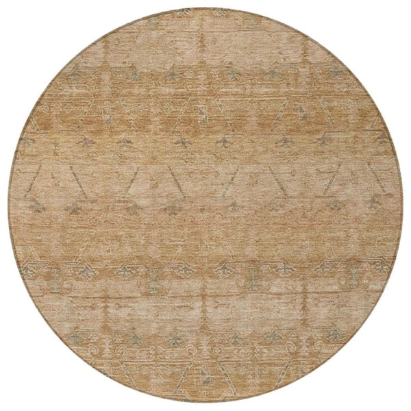 8 Foot Round Tribal Geometric Polyester Area Rug for Patio Kitchen and High Traffic Zones