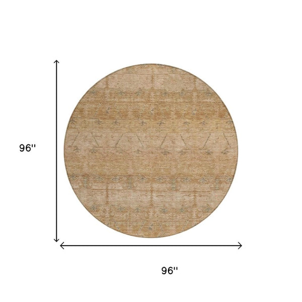 8 Foot Round Tribal Geometric Polyester Area Rug for Patio Kitchen and High Traffic Zones