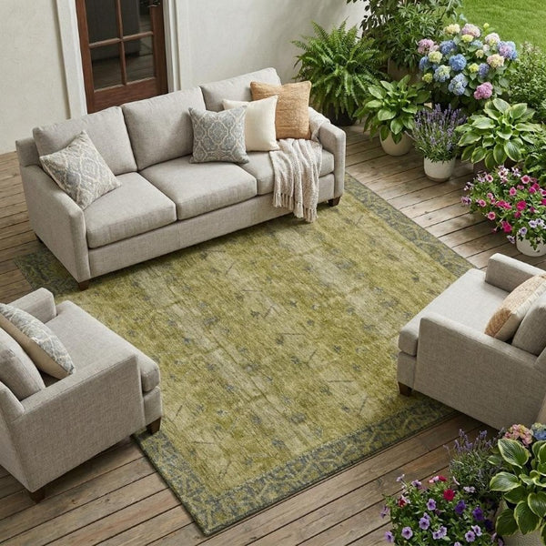 8 X 10 Gold Brown Tribal Polyester Washable Rug for Indoor Outdoor Living