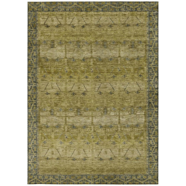 8 X 10 Gold Brown Tribal Polyester Washable Rug for Indoor Outdoor Living