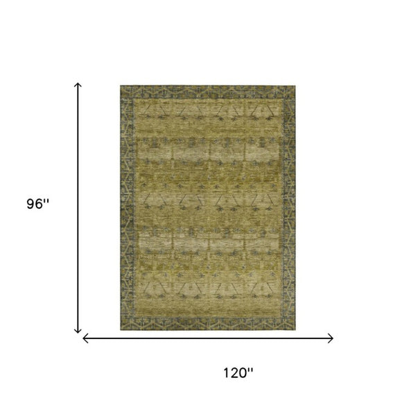 8 X 10 Gold Brown Tribal Polyester Washable Rug for Indoor Outdoor Living