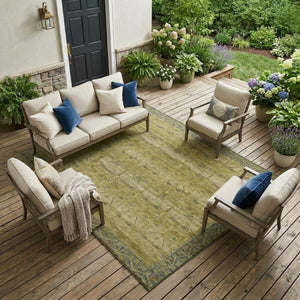 9x12 Gold Brown Tribal Polyester Area Rug Washable for Patio Porch or Living Room
