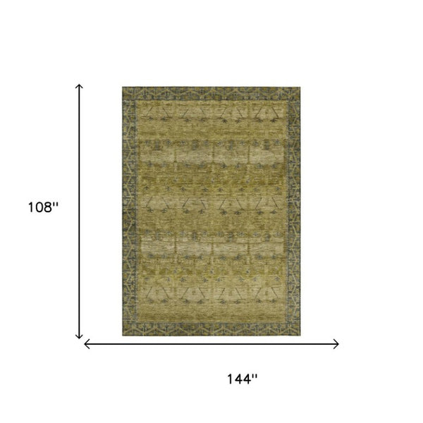 9x12 Gold Brown Tribal Polyester Area Rug Washable for Patio Porch or Living Room