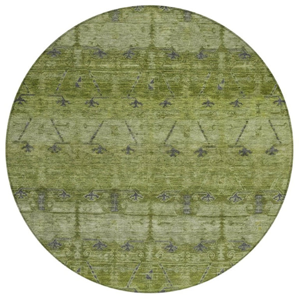 HomeRoots 8 Foot Round Tribal Geometric Polyester Rug Stain Resistant for Patio or Entryway 739066