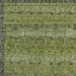 9 X 12 Olive Tribal Polyester Area Rug Stain Resistant for Patio or Living Room