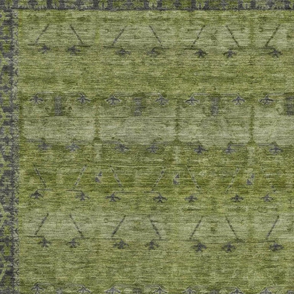 9 X 12 Olive Tribal Polyester Area Rug Stain Resistant for Patio or Living Room