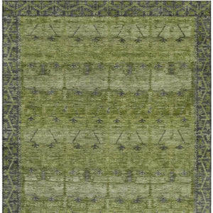 9 X 12 Olive Tribal Polyester Area Rug Stain Resistant for Patio or Living Room