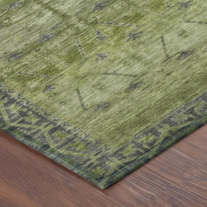 9 X 12 Olive Tribal Polyester Area Rug Stain Resistant for Patio or Living Room