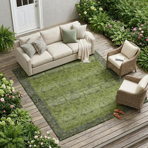 10 X 14 Olive Tribal Polyester Area Rug Washable Stain Resistant Indoor Outdoor