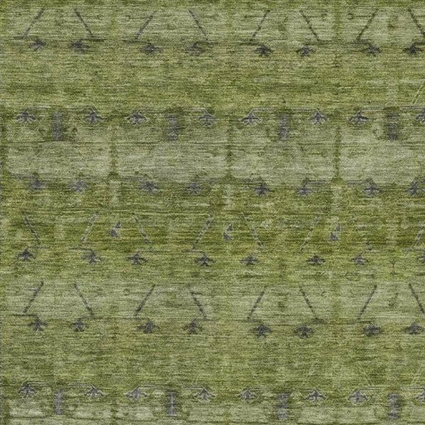 10 X 14 Olive Tribal Polyester Area Rug Washable Stain Resistant Indoor Outdoor