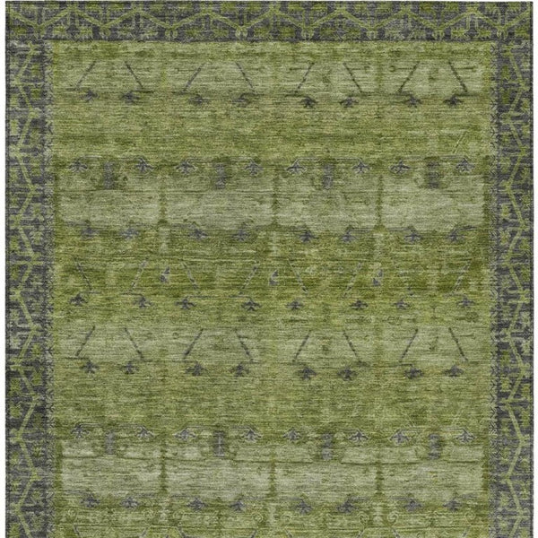 10 X 14 Olive Tribal Polyester Area Rug Washable Stain Resistant Indoor Outdoor