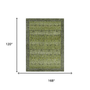 10 X 14 Olive Tribal Polyester Area Rug Washable Stain Resistant Indoor Outdoor