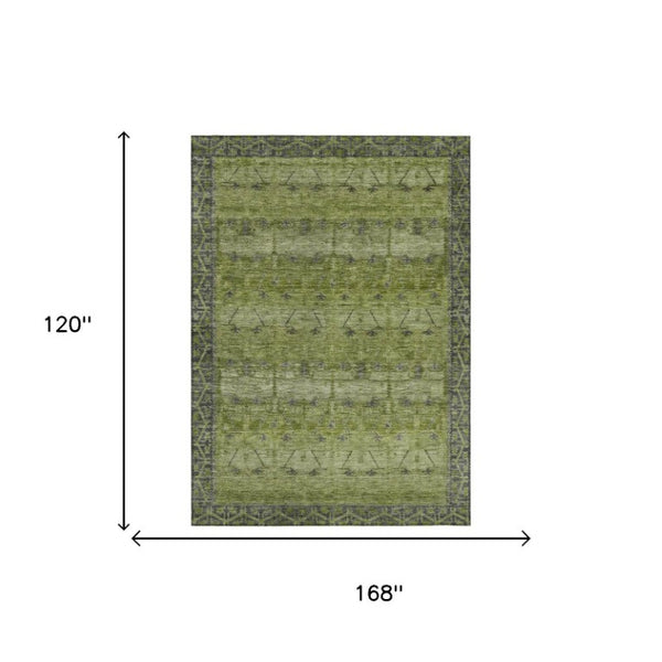 10 X 14 Olive Tribal Polyester Area Rug Washable Stain Resistant Indoor Outdoor