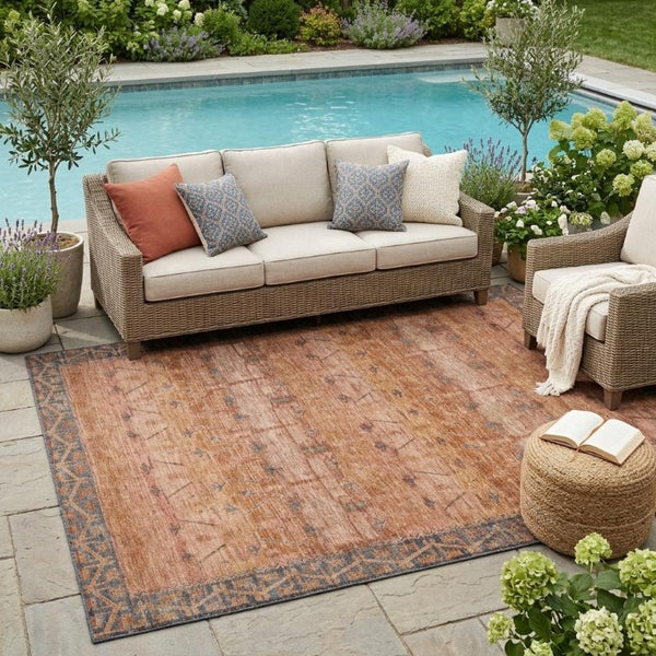 5x8 Tribal Polyester Area Rug Stain Resistant for Indoor Outdoor Living Spaces