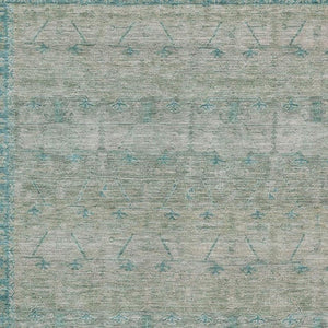 5 X 8 Teal Pewter Tribal Polyester Area Rug Stain Resistant for Patio or Living Room