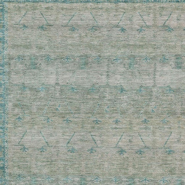 5 X 8 Teal Pewter Tribal Polyester Area Rug Stain Resistant for Patio or Living Room