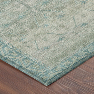 5 X 8 Teal Pewter Tribal Polyester Area Rug Stain Resistant for Patio or Living Room
