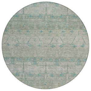 HomeRoots 8 Ft Round Tribal Geometric Polyester Indoor Outdoor Rug Teal Stain Resistant 739078