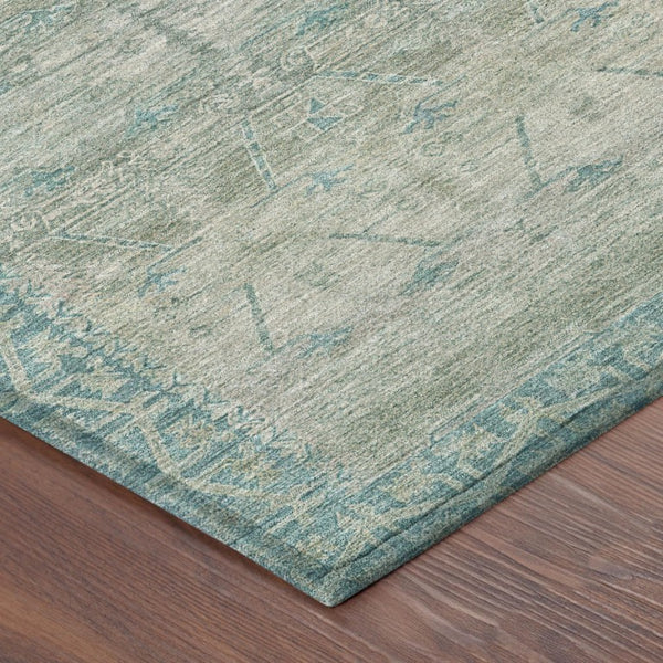 8 Ft Round Tribal Geometric Polyester Indoor Outdoor Rug Teal Stain Resistant