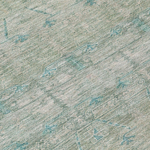 8 Ft Round Tribal Geometric Polyester Indoor Outdoor Rug Teal Stain Resistant