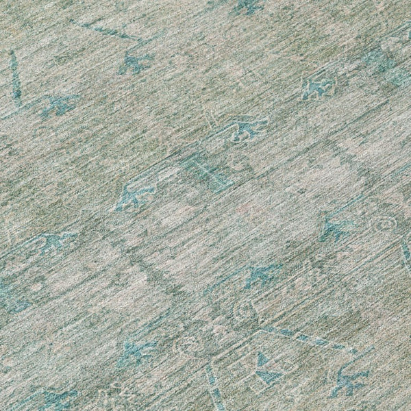 8 Ft Round Tribal Geometric Polyester Indoor Outdoor Rug Teal Stain Resistant