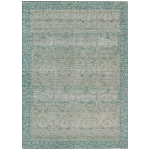 HomeRoots 9 X 12 Teal Pewter Tribal Polyester Area Rug Washable for Patio or Living Room 739080