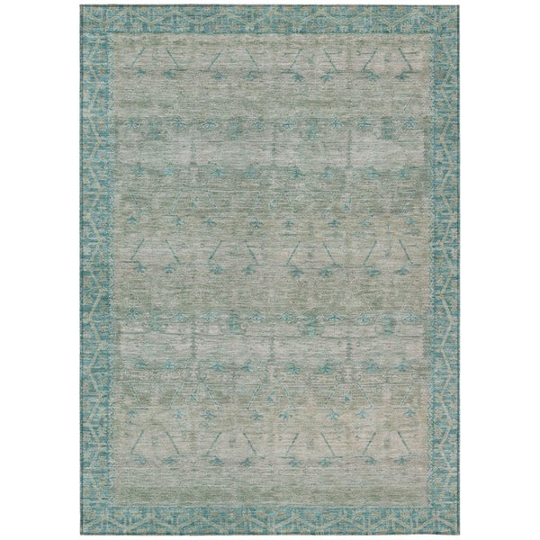 HomeRoots 9 X 12 Teal Pewter Tribal Polyester Area Rug Washable for Patio or Living Room 739080