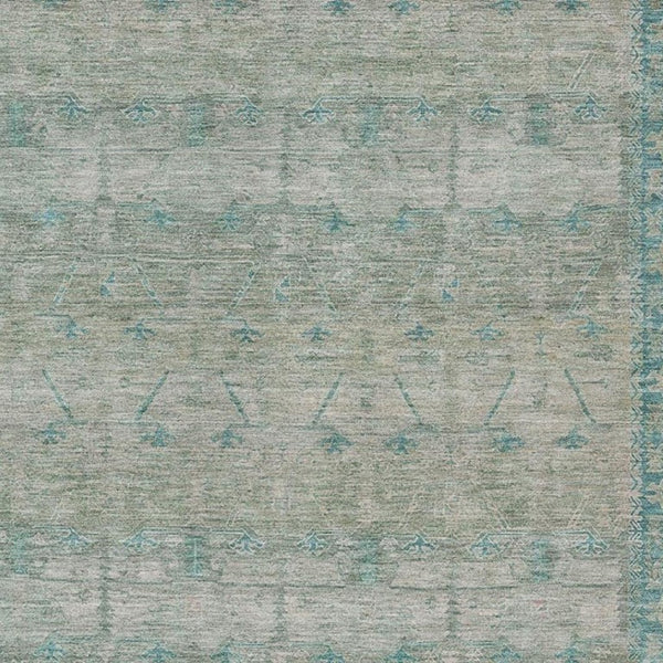 9 X 12 Teal Pewter Tribal Polyester Area Rug Washable for Patio or Living Room