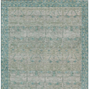 9 X 12 Teal Pewter Tribal Polyester Area Rug Washable for Patio or Living Room