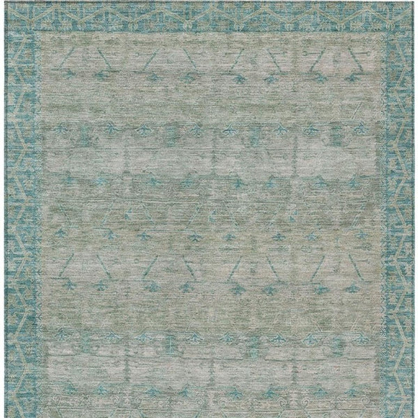9 X 12 Teal Pewter Tribal Polyester Area Rug Washable for Patio or Living Room