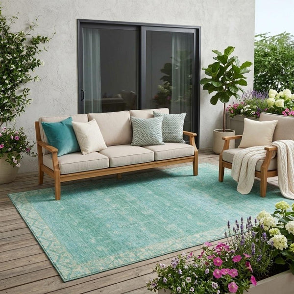 5 X 8 Tribal Geometric Polyester Area Rug Stain Resistant for Patio or Living Room