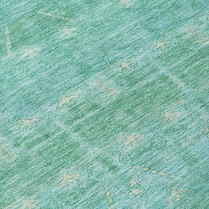 8 Ft Round Tribal Geometric Polyester Rug Stain Resistant Indoor Outdoor Teal