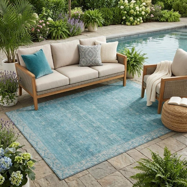 5 X 8 Tribal Pattern Washable Polyester Area Rug for Indoor Outdoor Spaces