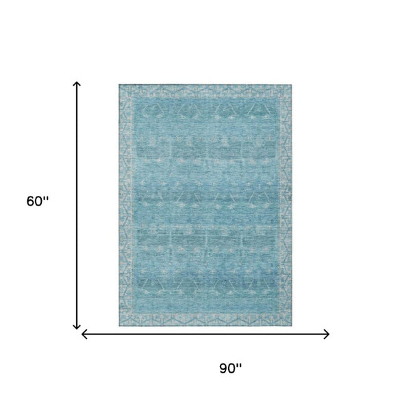 5 X 8 Tribal Pattern Washable Polyester Area Rug for Indoor Outdoor Spaces