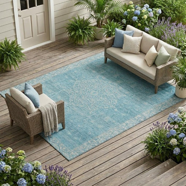 10 X 14 Tribal Polyester Area Rug for Indoor Outdoor Use Washable Stain Resistant