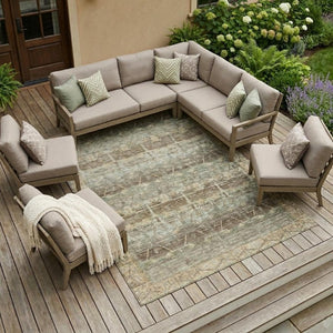 9 X 12 Tribal Pattern Washable Polyester Area Rug for Indoor Outdoor Living