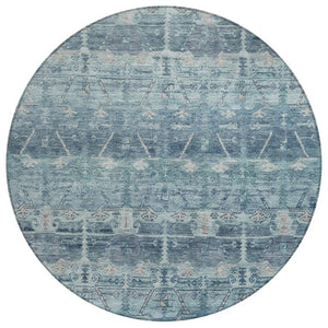HomeRoots 8 Ft Round Tribal Geometric Polyester Rug Washable Stain Resistant for Patio or Family Room 739103