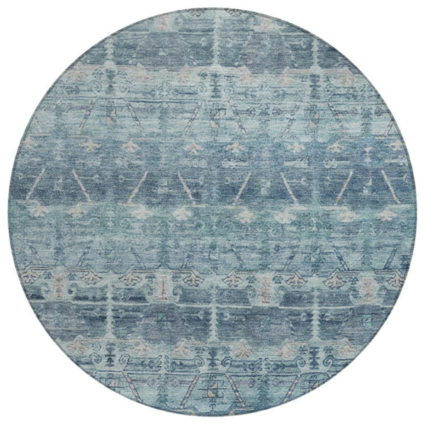 HomeRoots 8 Ft Round Tribal Geometric Polyester Rug Washable Stain Resistant for Patio or Family Room 739103