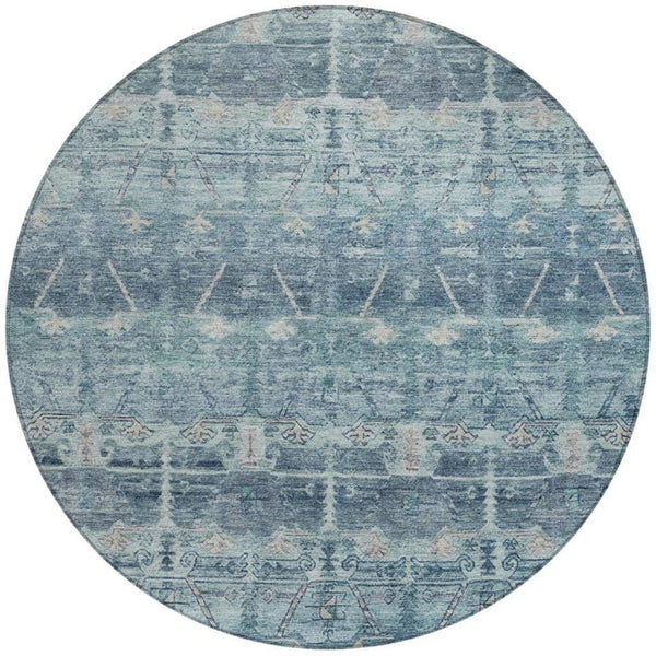 8 Ft Round Tribal Geometric Polyester Rug Washable Stain Resistant for Patio or Family Room