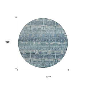 8 Ft Round Tribal Geometric Polyester Rug Washable Stain Resistant for Patio or Family Room