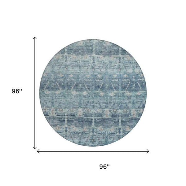 8 Ft Round Tribal Geometric Polyester Rug Washable Stain Resistant for Patio or Family Room
