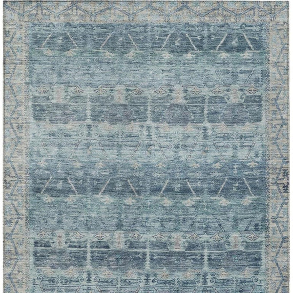 8 X 10 Denim Blue Tribal Polyester Area Rug Stain Resistant for Patio or Living Room