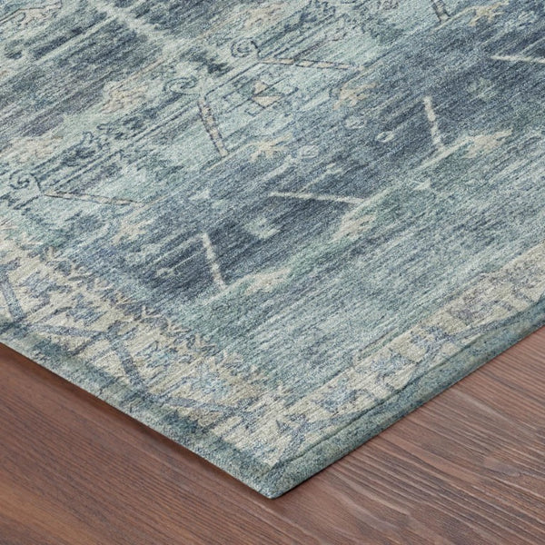 8 X 10 Denim Blue Tribal Polyester Area Rug Stain Resistant for Patio or Living Room