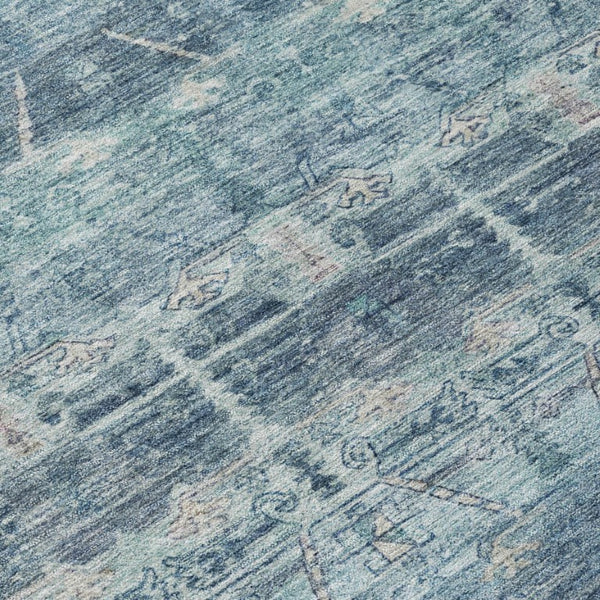 8 X 10 Denim Blue Tribal Polyester Area Rug Stain Resistant for Patio or Living Room