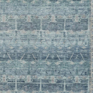 9 X 12 Denim Blue Tribal Polyester Area Rug Washable Stain Resistant Indoor Outdoor