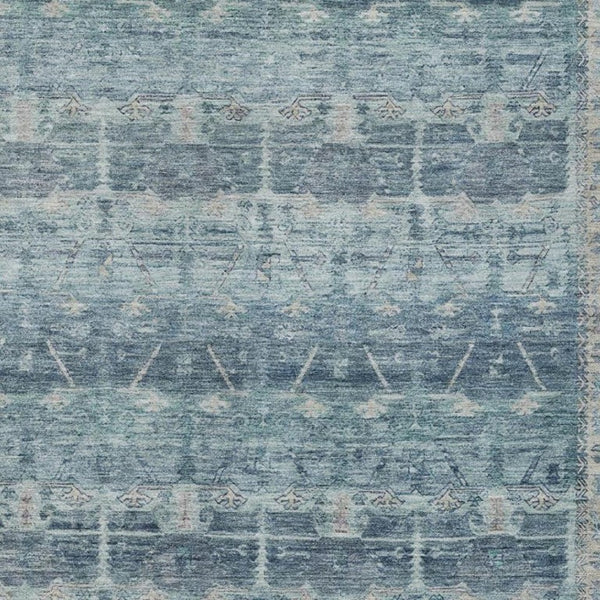 9 X 12 Denim Blue Tribal Polyester Area Rug Washable Stain Resistant Indoor Outdoor
