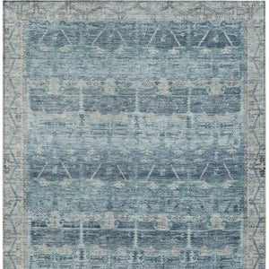 9 X 12 Denim Blue Tribal Polyester Area Rug Washable Stain Resistant Indoor Outdoor